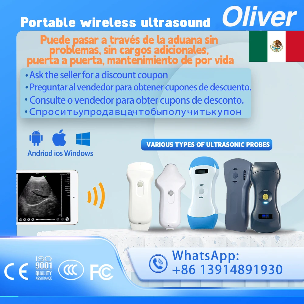 Máquina de Ultrassom Portátil Sem Fio com Sonda, Scanner de Bolso USG, Suporte a Aplicativo iOS Android Windows, Estojo de Transporte Grátis