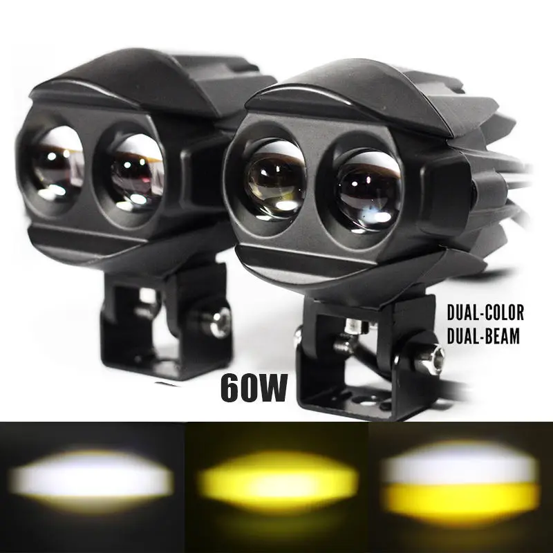 Motorcycle Monocular, Dual Eye LED Headlights With Parking Lights, Universal High and Low White+Yellow