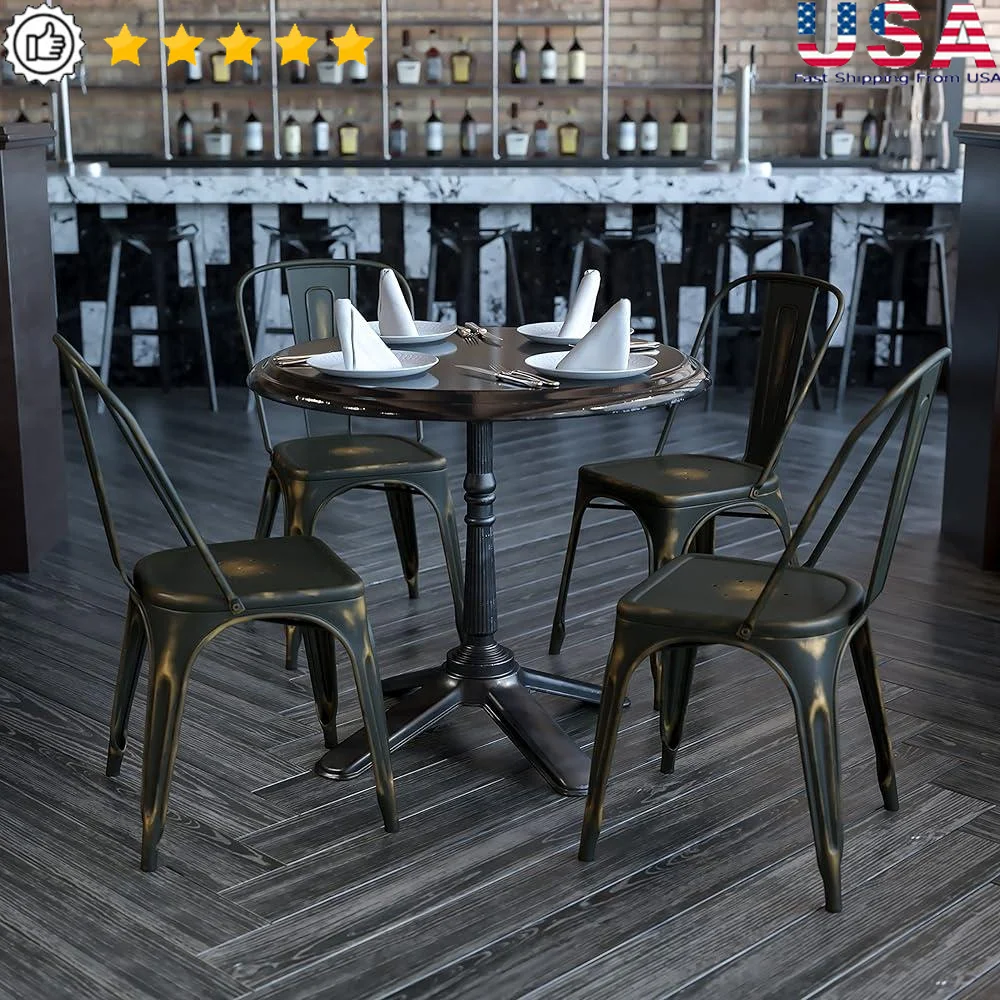 

Distressed Copper Stackable Chairs Set of 4 Lightweight Ergonomic Metal Indoor Outdoor Dining Furniture No Assembly Required