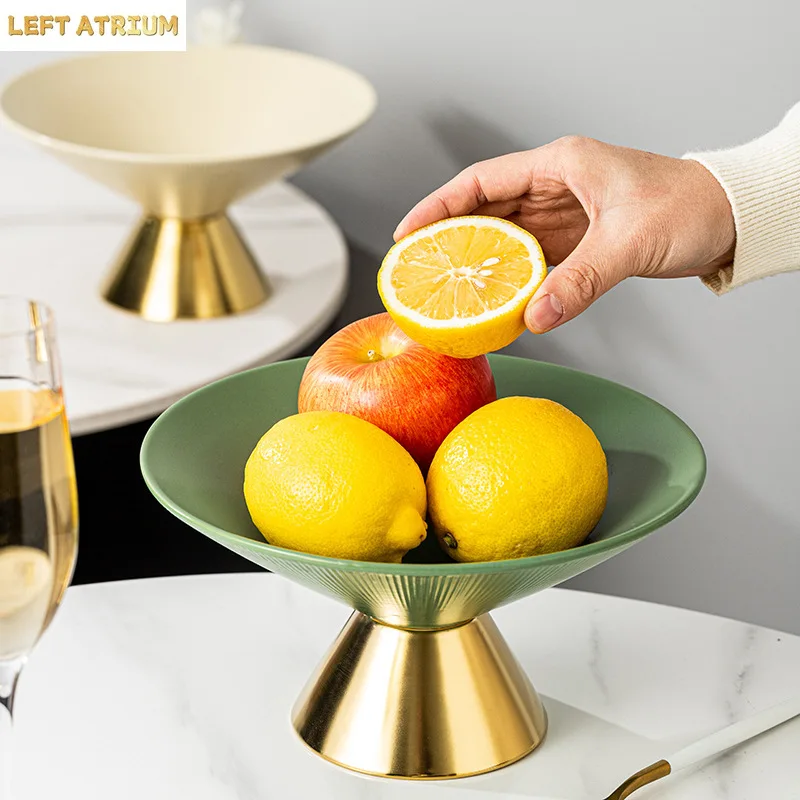 Round High Legged Ceramic Bowl, Fruit Plate, Dessert and Salad Bowl, Appetizer Tray, Home Kitchen, Table Decoration Tableware