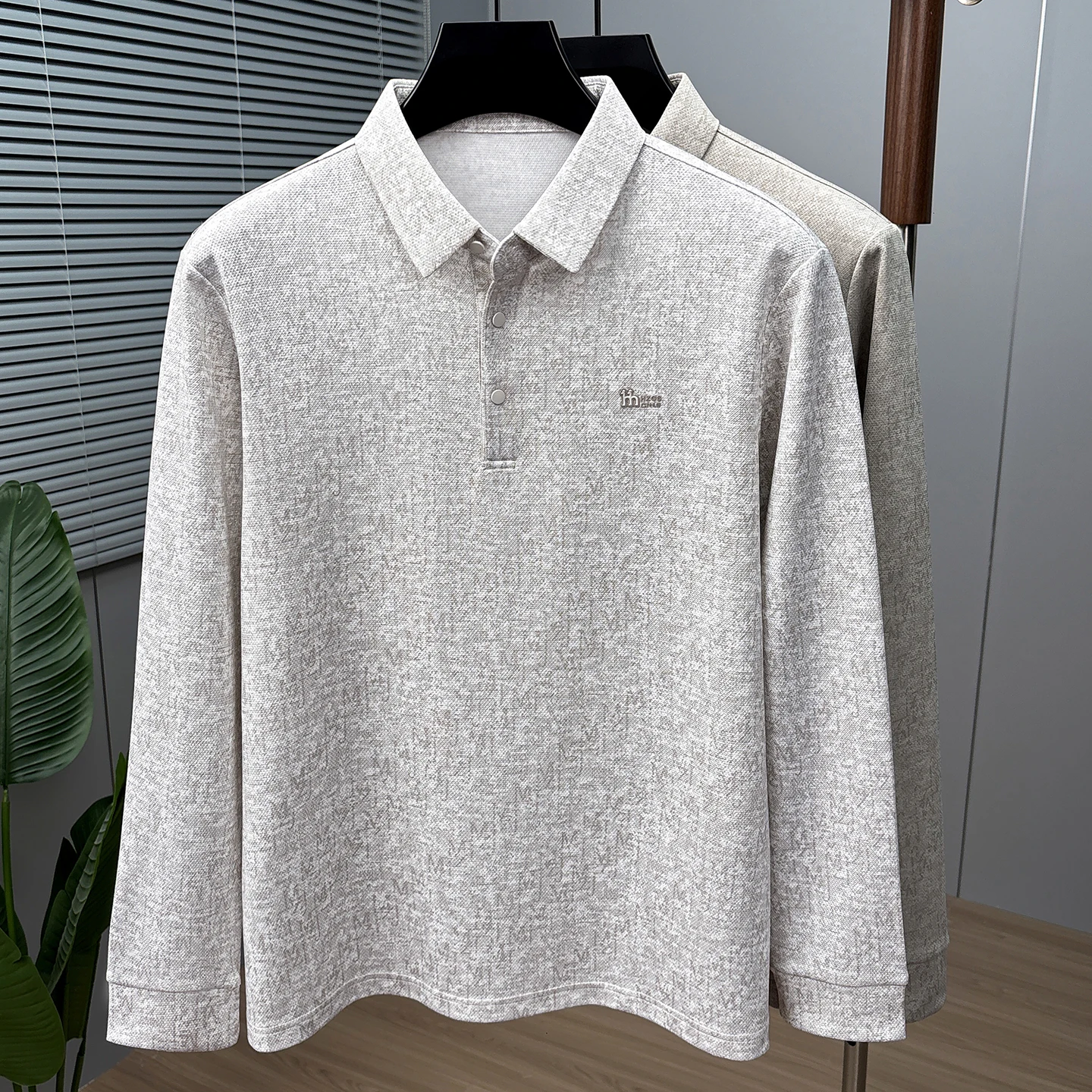 High End Quality Men's Exquisite Printed Polo Shirt Autumn Gradient Dyed Lapel Long Sleeved T-shirt Business Casual Men's Wear