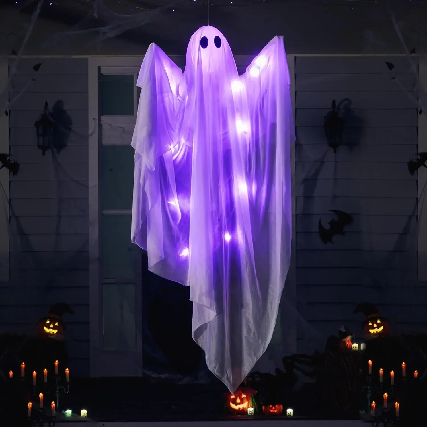 LED Light, 47” White Hanging Ghosts, Halloween Hanging Decoration for Front Yard Patio Lawn Garden Party Decor Indoor Outdoor