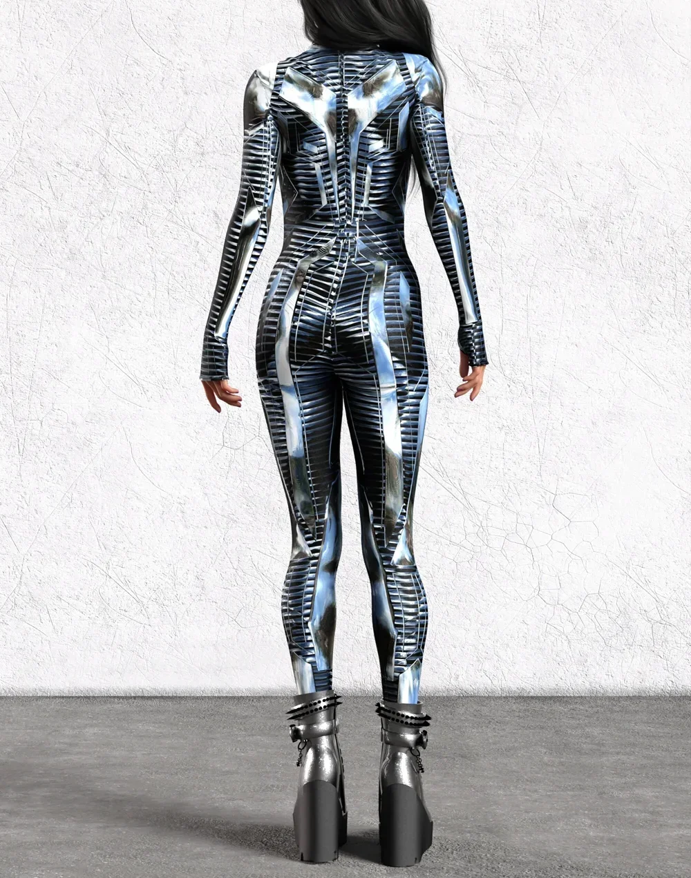 Zawaland Iron Fighter Printing Cosplay Costume Women Punk Bodysuit Halloween Party Jumpsuit Festival Zentai Catsuits Show Outfit view 2