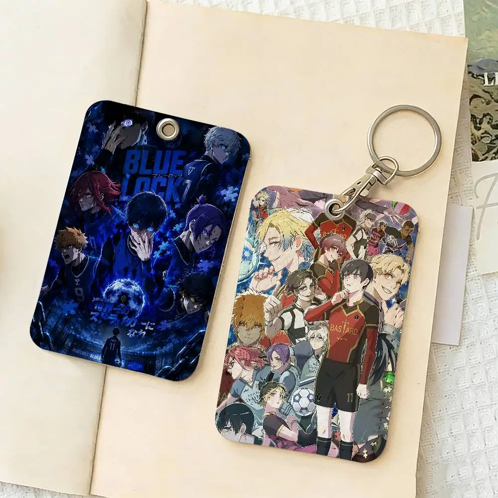 B-blue Lock Style PU Access Card Holder with Keychain - Executive Protection for Bank card,Subway, Bus Card case