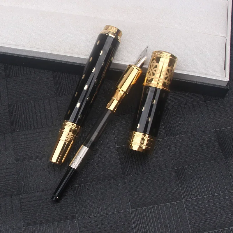 فاخر معدن فضي ذهبي نافورة رولربال قلم حبر جاف كريستال عشوائي مكتب الكتابة القرطاسية