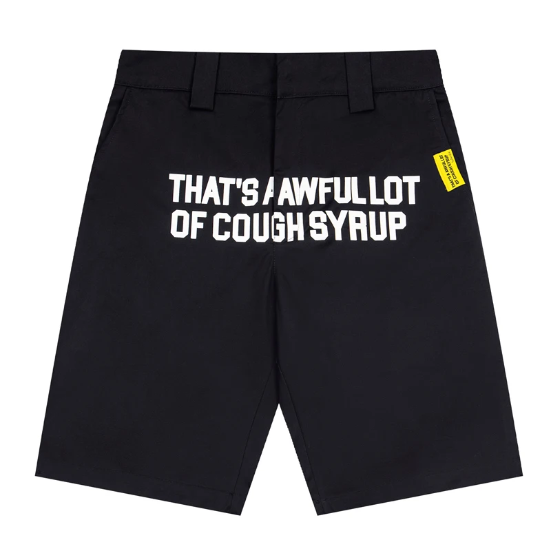 Summer Letter Print Simple Men's That's A Awful Lot of Cough Syrup Pants Red American Street Style Hip Hop Shorts