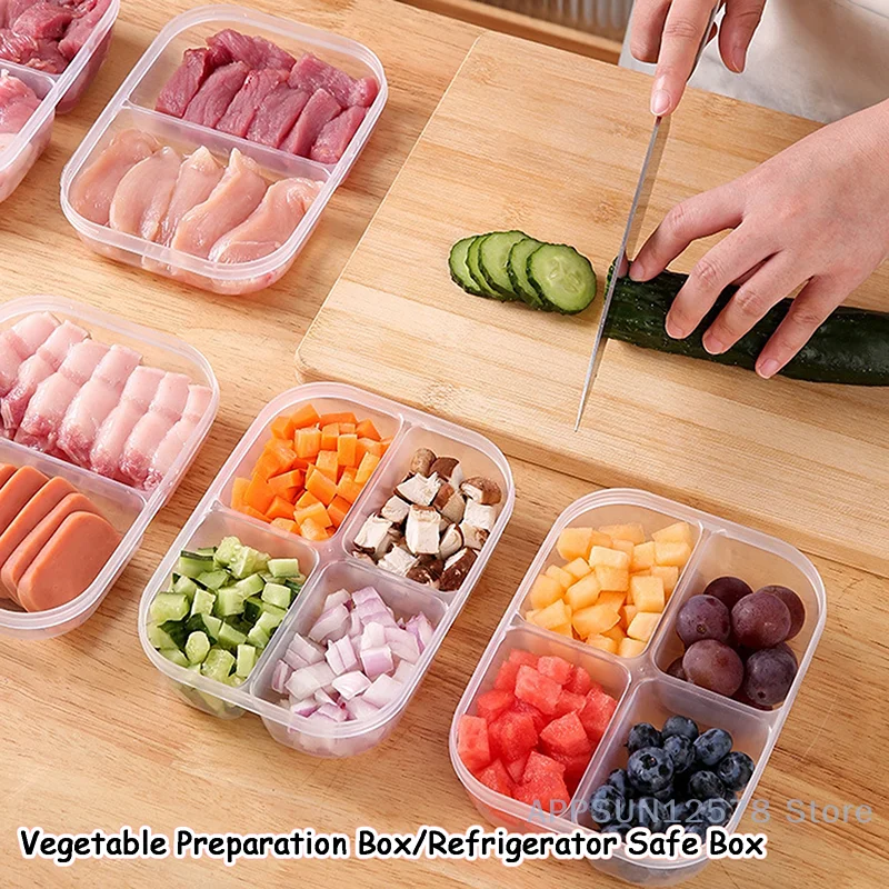

2/4/6 Grids Kitchen Food Storage Container Box Portable Refrigerator Vegetable Sealed Preservation Box Refrigerator Food Grade