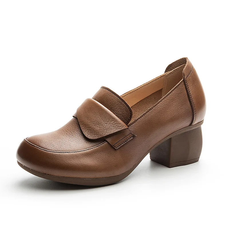 

Новинка 5 см, винтажная женская обувь из натуральной коровьей кожи в консервативном стиле на массивном каблуке, летняя удобная модная женская обувь без шнуровки в британском стиле