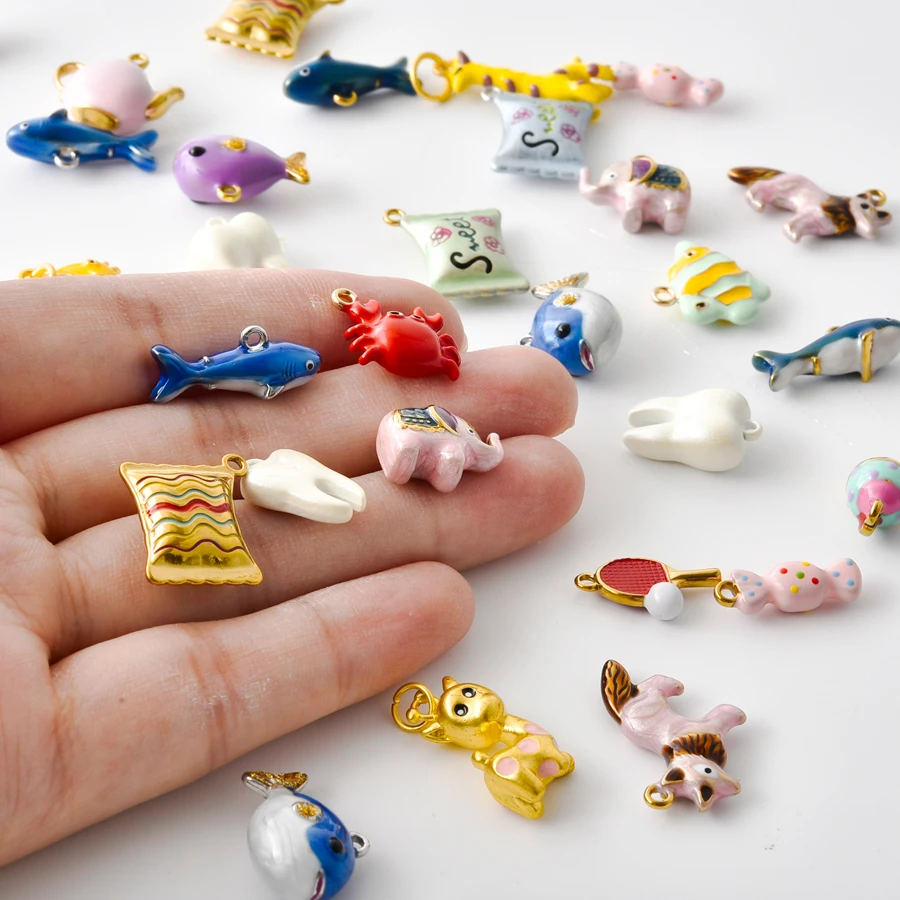 3Pcs Stainless Steel Boho Sea Animal Dolphin Cute Candy Pendant DIY Bracelet Making Punk Sports Table Tennis Pendentif Jewelry