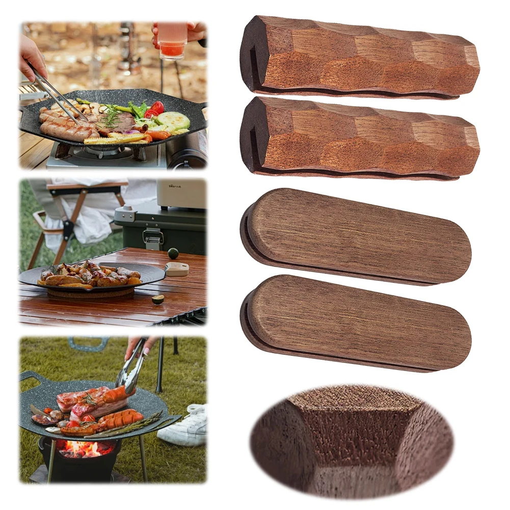 2Pcs Sapele BBQ Pan Handle Anti Scald Pan Insulated Grip Portable BBQ Plate Handle for Cookware Sauce Pan Sauteing Grilling Pan