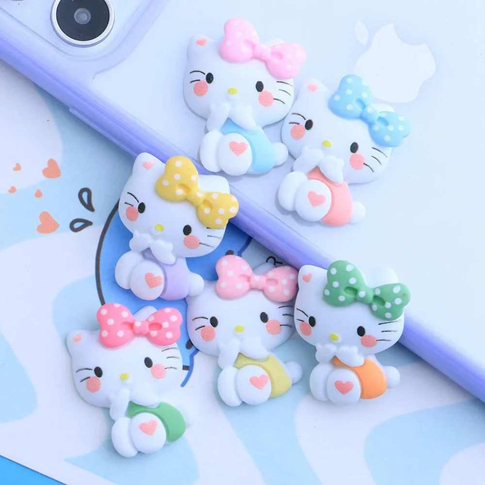 Resin Colorful Kawaii bow cat Flat back Stone Cartoon Figurines 10PCS Scrapbook DIY Bow Decor Accessories Crafts - Image 4