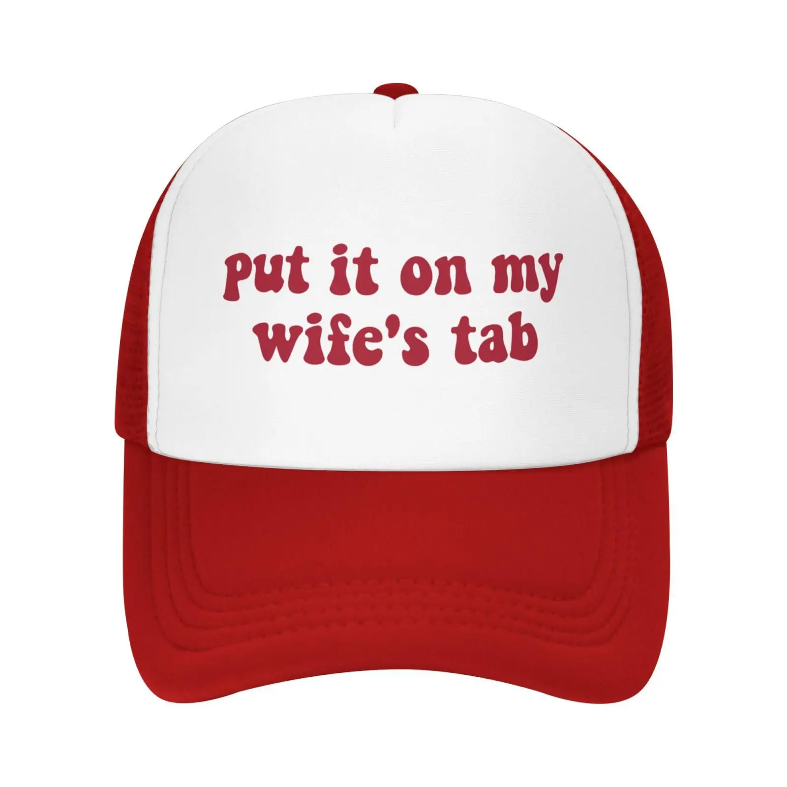 Put It On My Wife's Tab Trucker Hat for Women Red Men Funny Gag Trucker Caps for Men