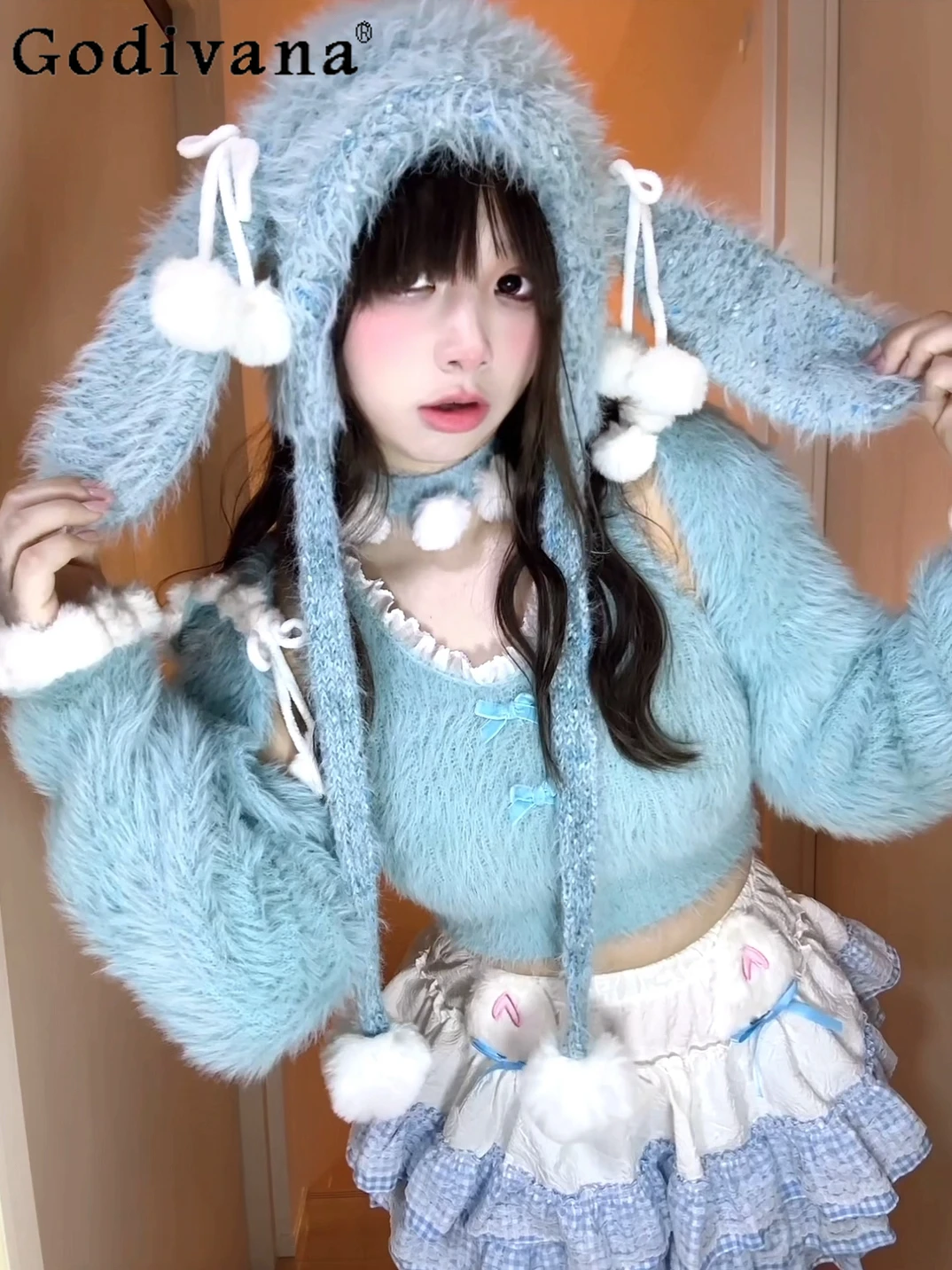 

Original Japanese Handmade Heavy Industry Lolita Skirt Set Autumn Girl's Sweet Kawaii Knit Coat Vest Mini Skirt Set Lo Outifits