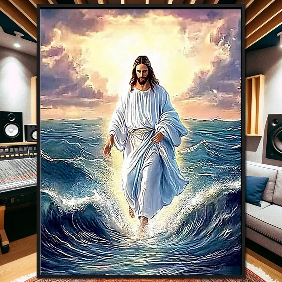 Diamond Embroidery Religion Christ Jesus Walking on Water Full Diamond Mosaic Rhinestones Art Painting Cross Stitch Wall Decor