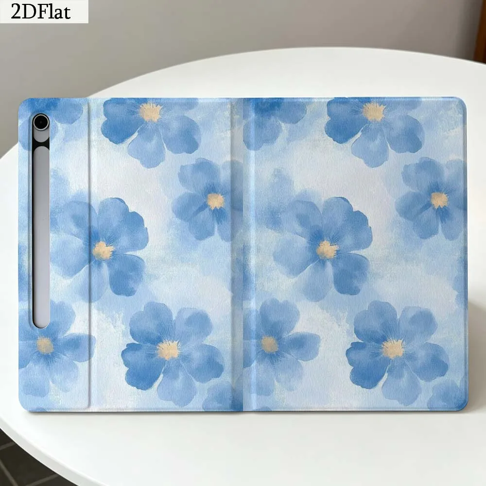Blue Watercolor Flowers Gift For Samsung Galaxy Tab S11 S10 S9 S8 S7 S6 A11 A10.1 A9 A8 A7 Ultra FE Plus Soft Tablet Case