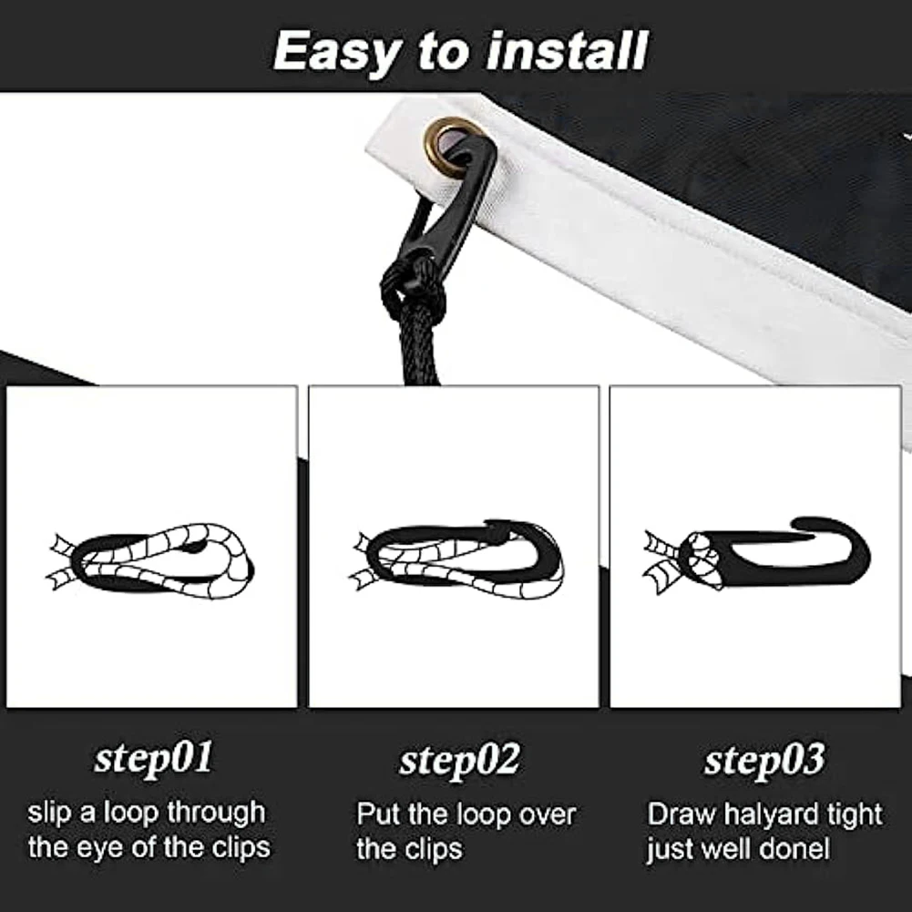 Parts Flag Rope 38 Feet Accessories Black Fittings With 4x Clips Flag Pole Rope Nylon Pull Replacement Snap Hooks