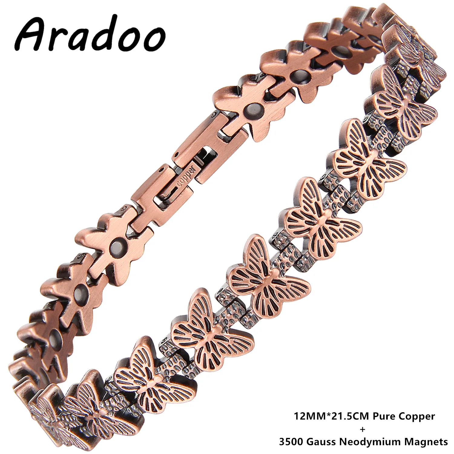 ARADOO Premium Copper Butterfly Bracelet for Women with 3500 Gauss Neodymium Magnetic Bracelet Jewelry Gifts