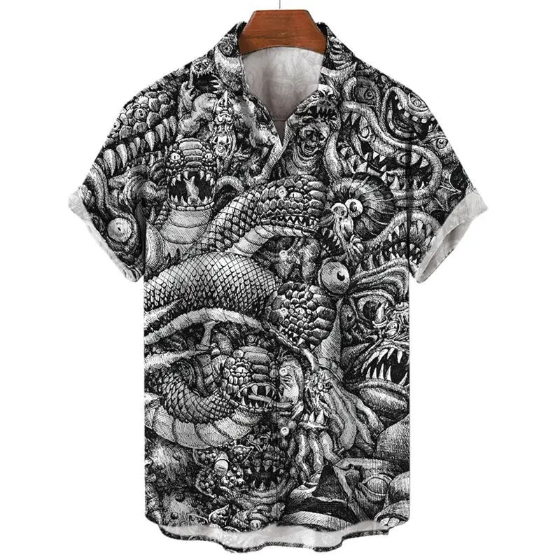 Men\'s Social Vintage Fashion Y2k Harajuku Hawaii Short Sleeve Camisa Casual Luxury Clothing Summer Resorts Floral Pattern Shirt