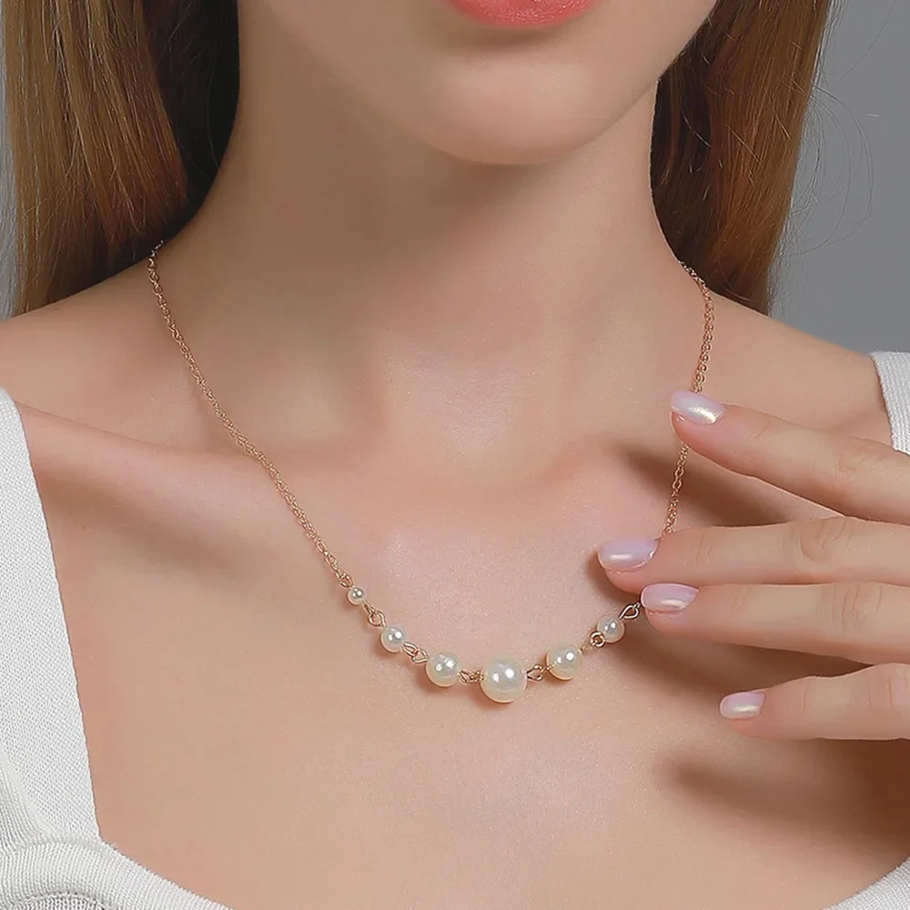 Minimalist Necklace Women's Instagram Haruku Style 7 Pearl Collarbone Chain Short Niche Trendy Jewelry Accessories