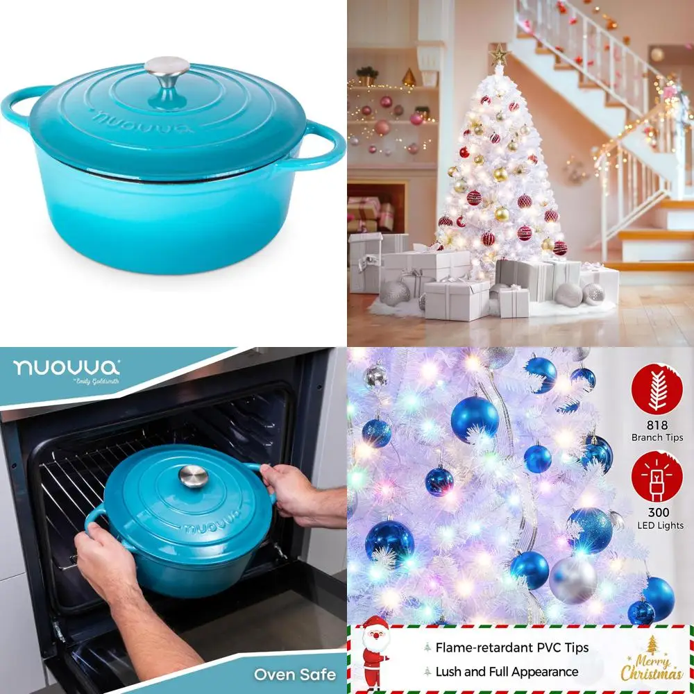 

Голландская духовка с антипригарным эмалированным чугуном — кастрюля с защитой от духовки — прочная посуда — синяя, 7,3 литра, 30 см — большая вместимость Coo