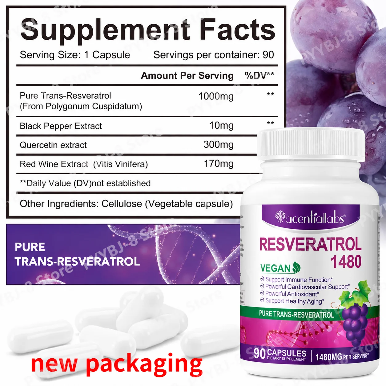 HalmanLabs Trans-Resveratrol Capsules with Immune Support and Antioxidant Support, Black Pepper Extract, Quercetin & 90 Capsules
