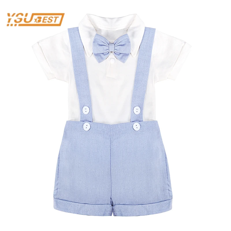 

Summer Kids Baby Boys Short Sleeve Rompers + Braces Shorts Clothing Sets Baby Boys Gentleman Children's Clothes Suit