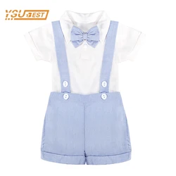 Summer Kids Baby Boys Short Sleeve Rompers + Braces Shorts Clothing Sets Baby Boys Gentleman Children's Clothes Suit