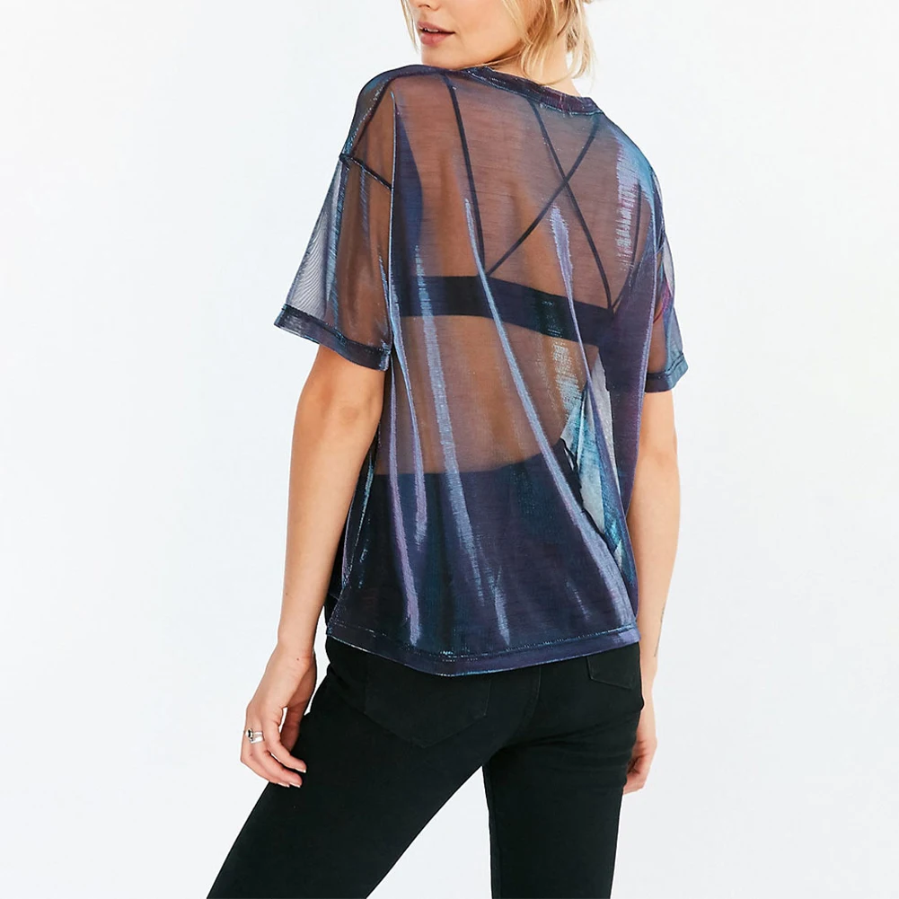 

Top Women's Top Sheer Top Short Sleeve Slight Strech Solid Color Casual Blouse Tee O-Neck T-Shirt Women Short Sleeve