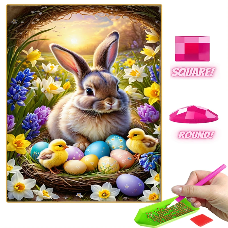 

Новое поступление 2024, алмазная живопись, цветной кролик, мультяшная картина, искусственная вышивка, Набор для вышивки крестиком, пасхальный домашний декор ручной работы