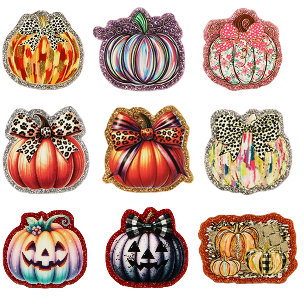6PCS Resin Planars Small Halloween Pumpkin Smiling Pumpkin Bow Pumpkin Colorful Handmade Accessories DIY for Badge Signboard Bag