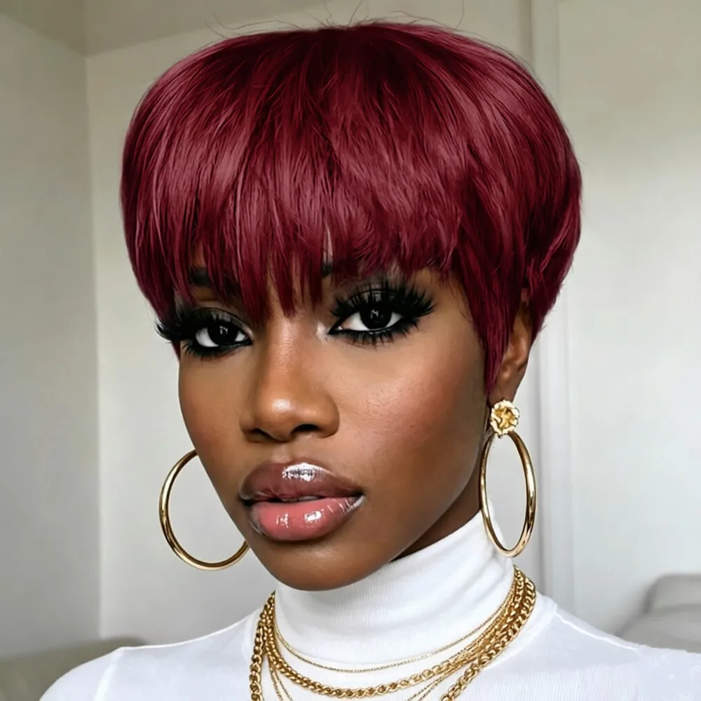 pixie wig human hair wig orange brown black 613 BLONDE human hair pixie cut short straight human hair wig 6inch machine made wig 150% density hair wig