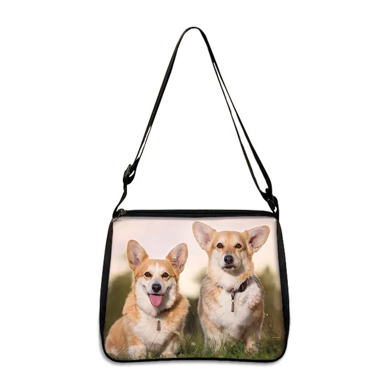 Cartoon Corgi Dog Print Messenger Bag Women Handbag Dachshund Pug Clutch Girl Shoulder Bag ForTravel Casual Tote Bags