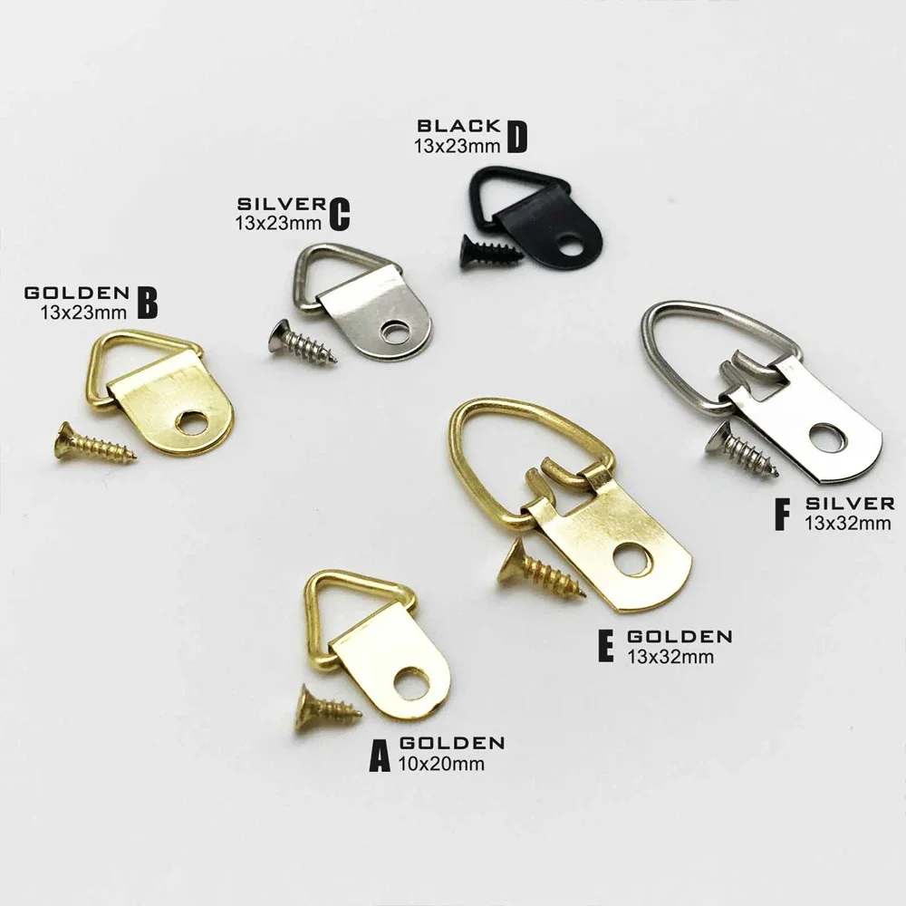 25Pcs Triangle Golden Silver D-Ring Hanging Oil Painting Mirror Picture Frame Work Wall Hook With Screw Support Customize