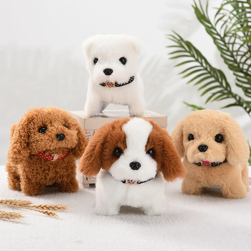 Simulação Cute Plush Elétrica Pull String Filhote de cachorro, Brinquedo interativo do cão, Vai andar, Casca, Nod, Wagging Tail, Bebê, Criança