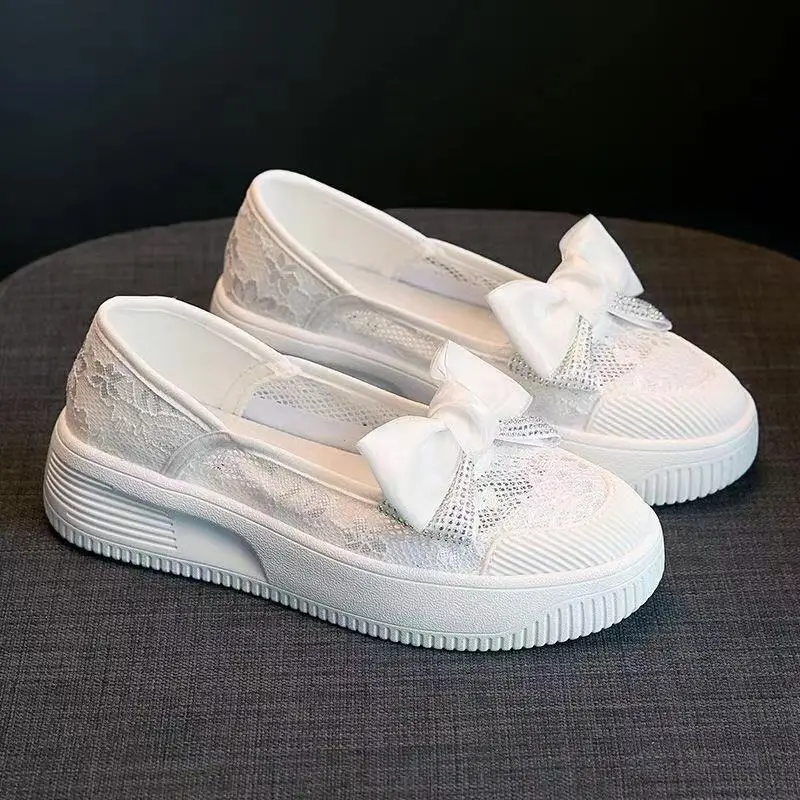 Płócienne buty damskie Trend Sneakersy Fashion Casual płaskie tenisowe buty sportowe do biegania dla kobiet 2024 motyl śliczne Rhinestone