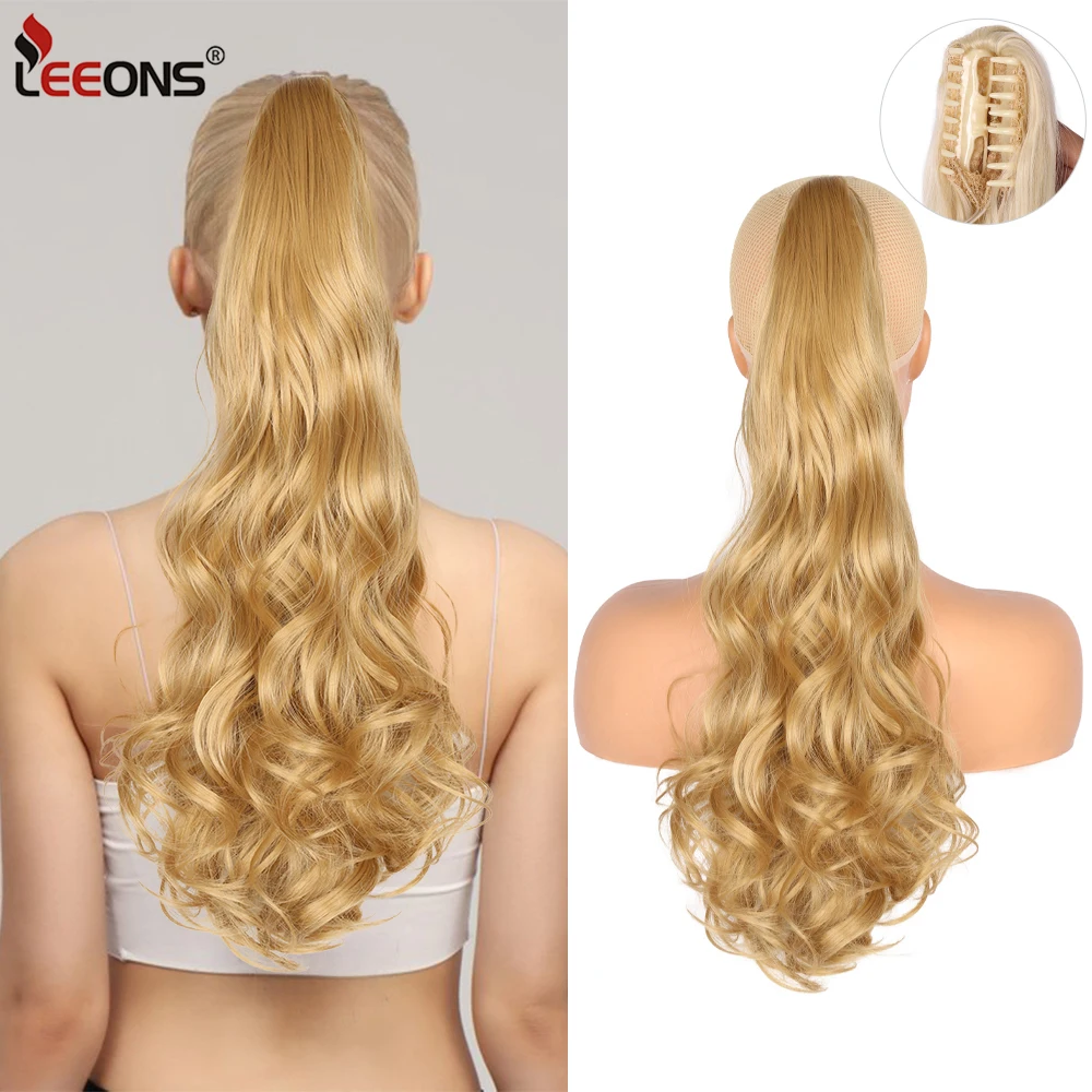 

Leeons NEW 22Inch Synthetic Claw Clip in Long Curly Wavy Pony Hair Extension Jaw Clip on Pony Tail Hairpiece for Women Girls