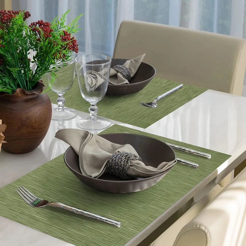 1/4/6/10PCS 30x45cm Square Green PVC Table Mats Anti-Skid Washable Woven Vinyl Placemats for Kitchen Dining Patio Home Decor