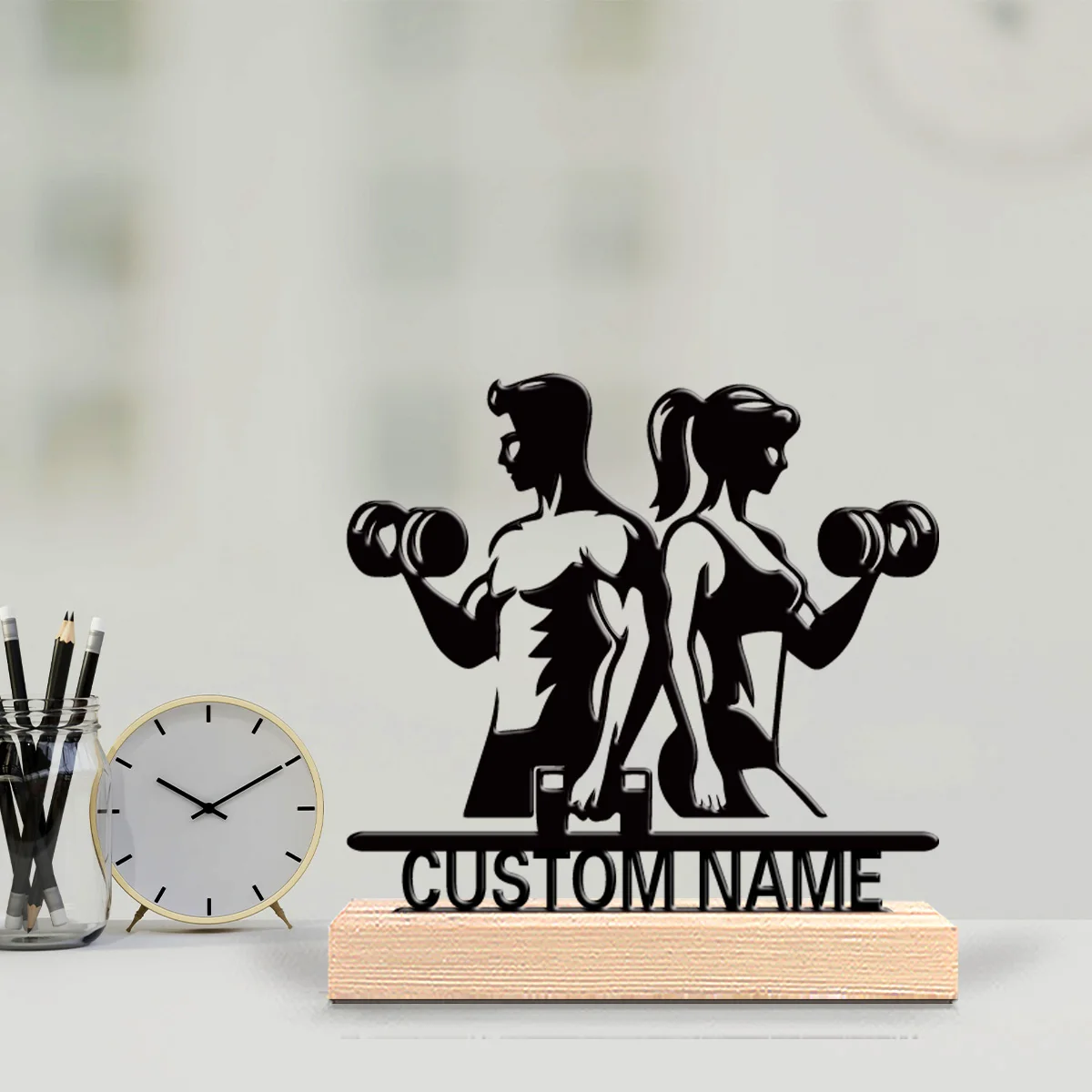 1 Stück lustige, personalisierte, individuelle Fitness-Metallstatuen, Geschenk für Sportbegeisterte, mit Holzsockel, perfekt für Schlafzimmer, als Erinnerungsstück
