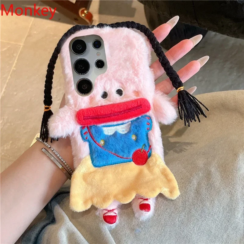 3D Cartoon Braided Girl Silicone Phone Cases For Google Pixel 9 Pro XL 8 5G 7 6 8A 7A 6A Cute Warm Fur Sausage Mouth Cover Gift