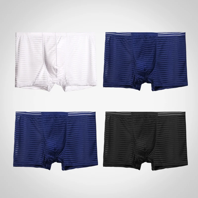 

3pcs Young thin transparent sexy men's ice silk underpants underpants breathable one piece boxers four corners bottoms