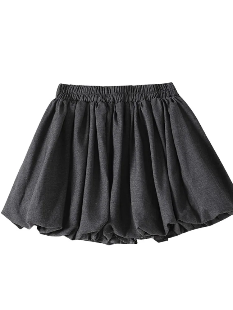 가을 겨울 A라인 스커트 여성용 꽃봉오리 스커트 하이웨이스트 플리츠 팬츠 스커트 우산 스커트