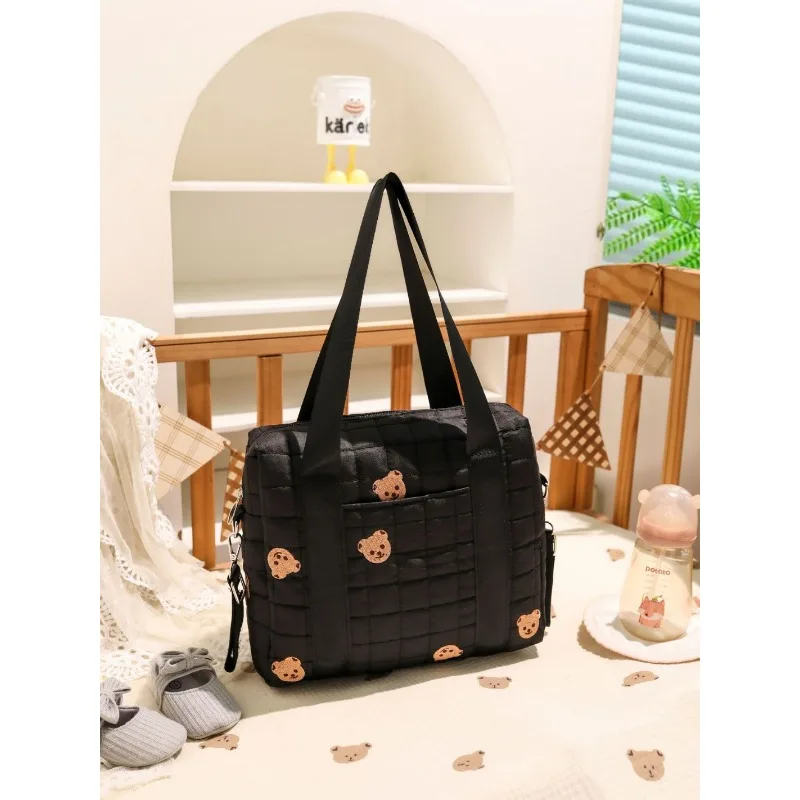 

Сумка-органайзер для коляски с головой черного медведя — прочный полиэстер большой емкости для хранения с несколькими отделениями, идеально подходит для мам в дороге