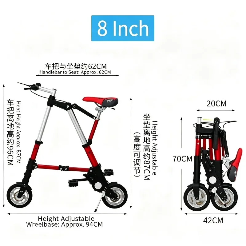 8 Inch Mini Folding Bicycle Lightweight Manual Pedal Bike Compact Portable Cycle For Urban Commuting Short Distance Daily