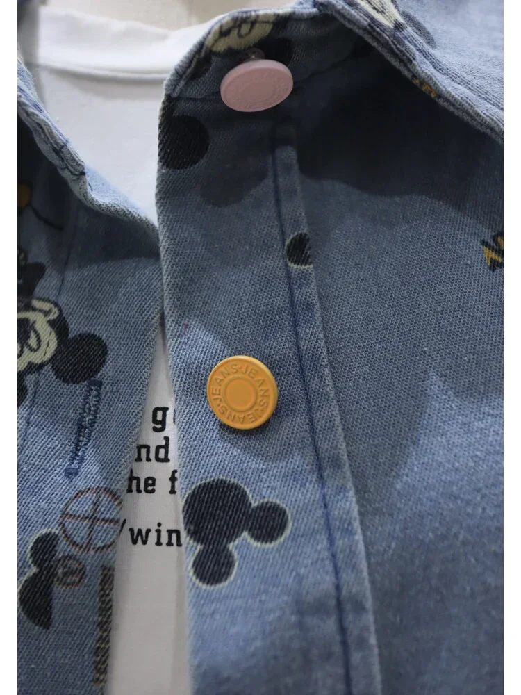 High Quality Soft Comfortable Age-Reducing Full Body Cartoon 2024 Spring Loose Mid-Length Denim Shirt Jacket Top Women