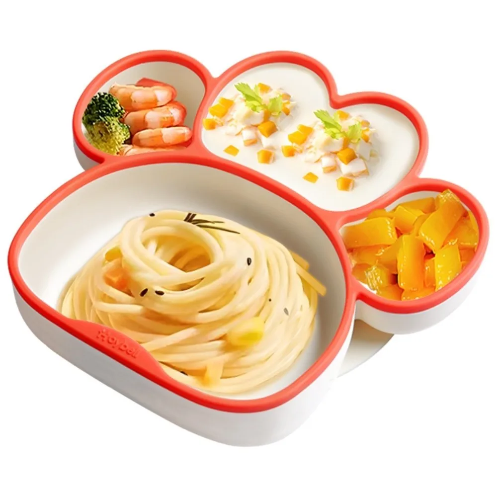 Piatto piano antiscivolo con aspirazione zampa di gatto Piatto di aspirazione in silicone diviso durevole senza BPA Stoviglie per alimentazione robusta e impermeabile