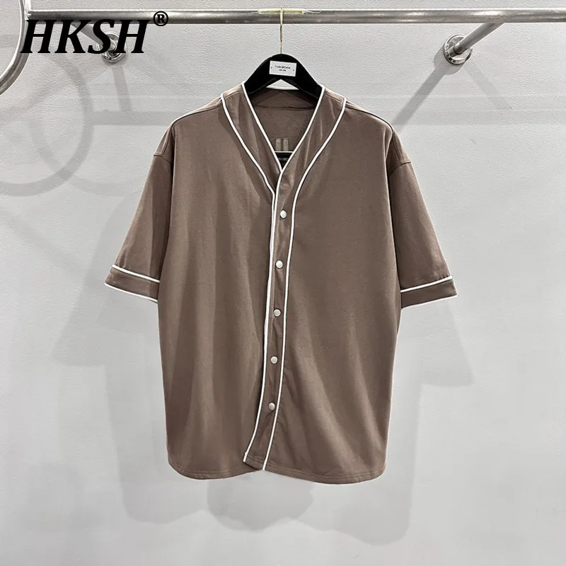 HKSH Summer New Men's Tide Dark Streetwear Niche Design RO Shirts Short Sleeve Fashion Punk Single Breasted Stripes Shirt HK2262