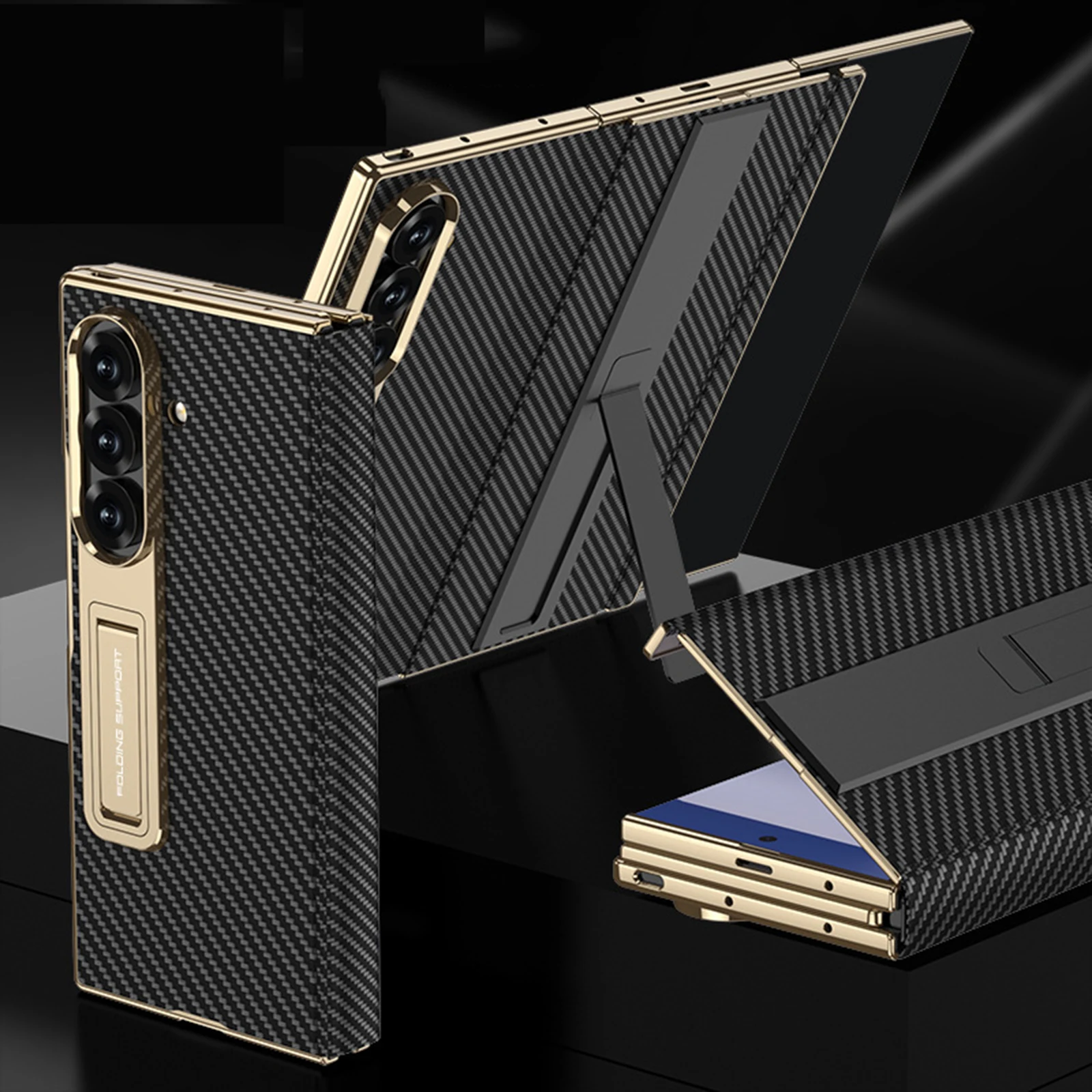 

Чехол для Samsung Galaxy Z Trifold с двойной невидимой подставкой, встроенной защитой экрана из стекла и магнитной защитой шарнира.