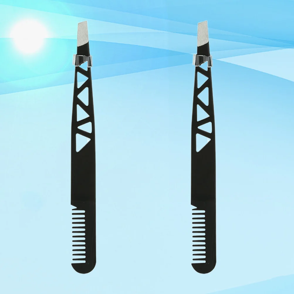 2 Pcs Eyebrow Tweezers with Comb Slant Trimmer Makeup Accessories Dual-Use Purpose