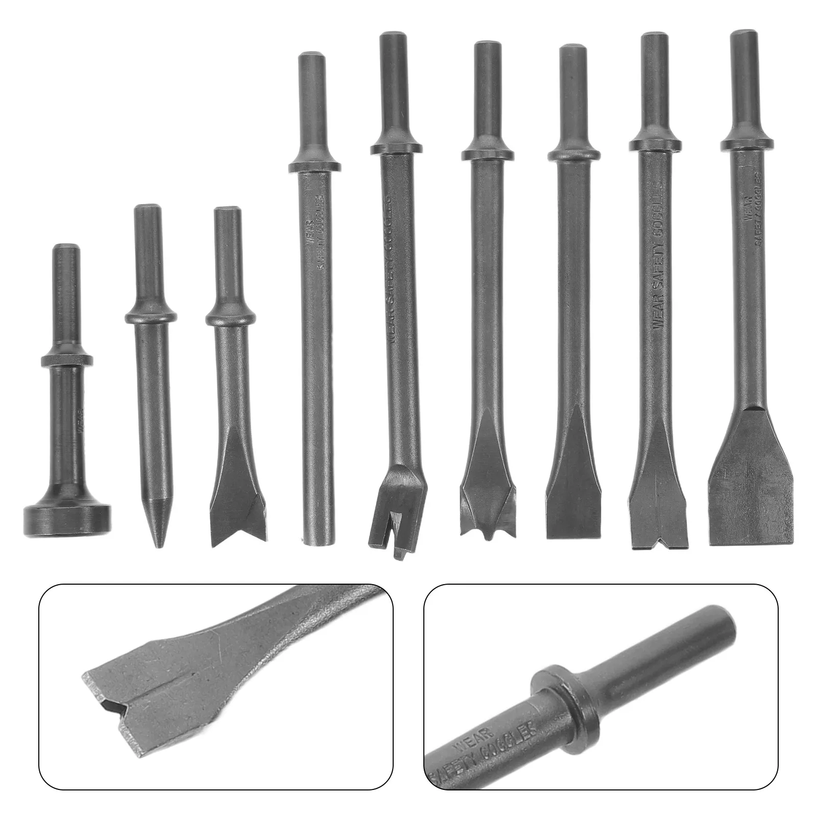 9Pcs Air Hammer Chisel Bits Set High Strength Pneumatic Tool Accessories for Rust Removal Auto Repair Masonry Chisel Bits