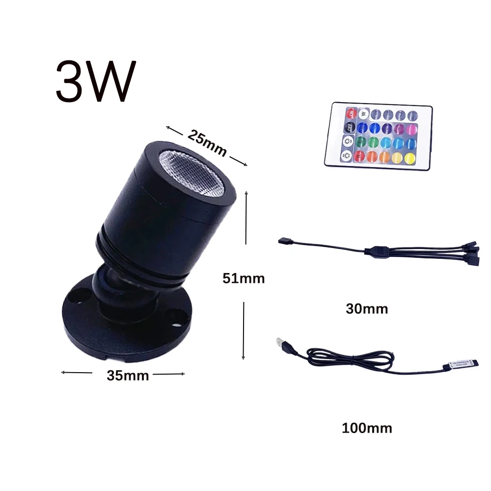 USB 5V RGB ミニ LED スポットライト 1 ワット 3 ワットリモート調光可能なダウンライト家庭用 KTV バーキャビネットショーケースカウンター装飾ジュエリーランプ